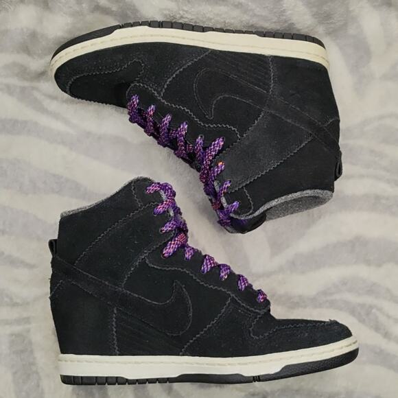 NIKE💥WEDGE PURPLE STYLE DUNK SKY HIGH🖤BLACK🖤COURT💜PURPLE💜LADIES 6.5 IN VGUC - Picture 8 of 16